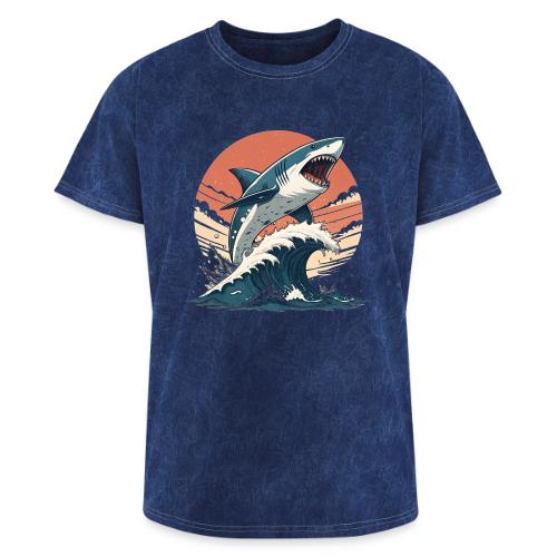 Fierce Shark Breaking Through Waves - Washed Unisex T-Shirt