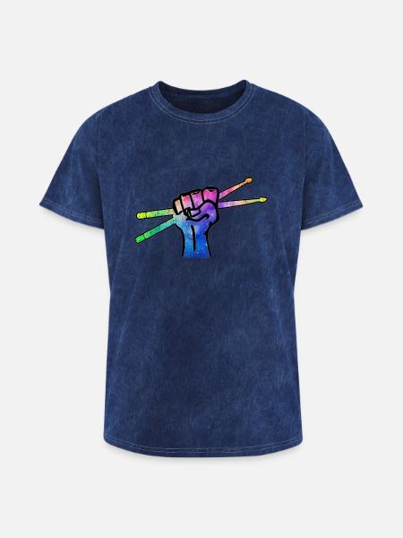 Drumsticks Fist Drummer Design - Washed Unisex T-Shirt - mineral navy