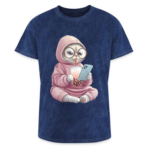 Cool Cat Bubble Tea Cartoon Design - Washed Unisex T-Shirt