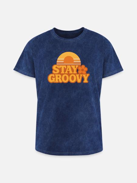 Retro Sunset Stay Groovy Graphic - Washed Unisex T-Shirt - mineral navy