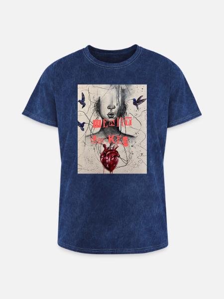 Heart Locked Portrait - Washed Unisex T-Shirt - mineral navy