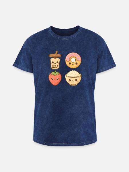 Kawaii Food Friends - Washed Unisex T-Shirt - mineral navy