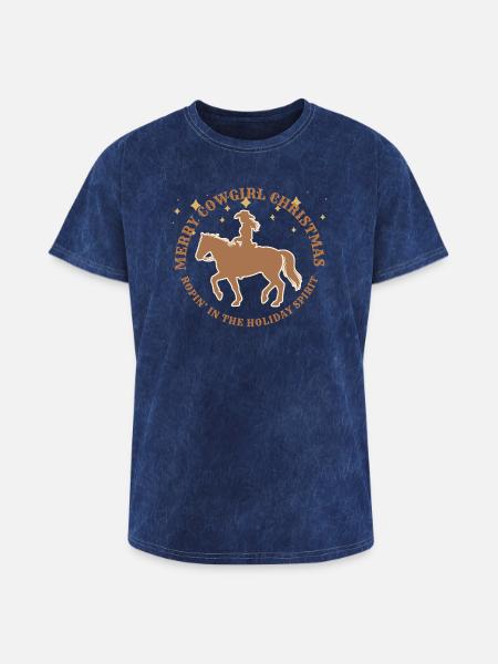 Cowgirl Christmas - Washed Unisex T-Shirt - mineral navy