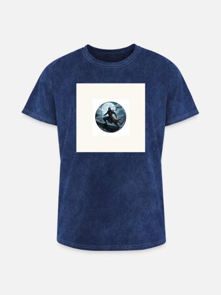 Moonlit Shadow Ninja Circle - Washed Unisex T-Shirt - mineral navy