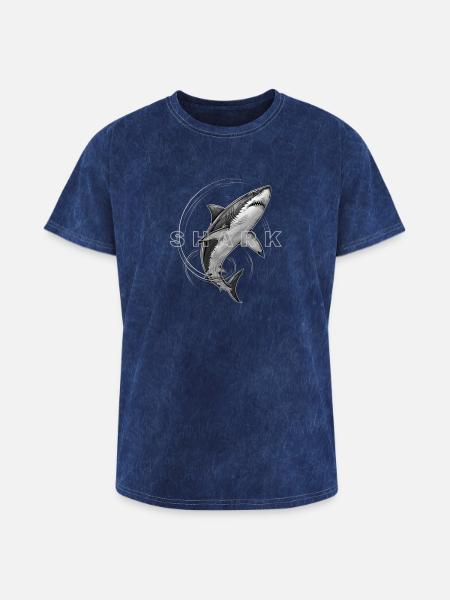 Shark Circle Mono Graphic - Washed Unisex T-Shirt - mineral navy