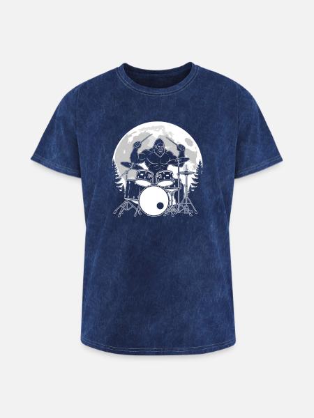 Bigfoot Drummer - Washed Unisex T-Shirt - mineral navy