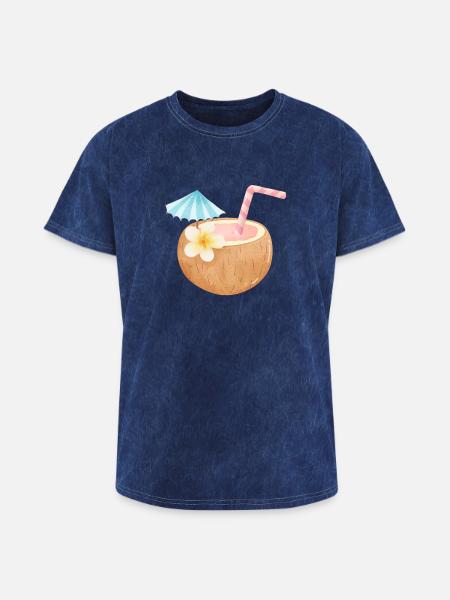 Tropical Coconut Sip - Washed Unisex T-Shirt - mineral navy