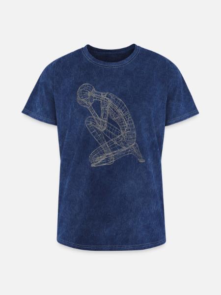 Kneeling Wireframe Figure - Washed Unisex T-Shirt - mineral navy