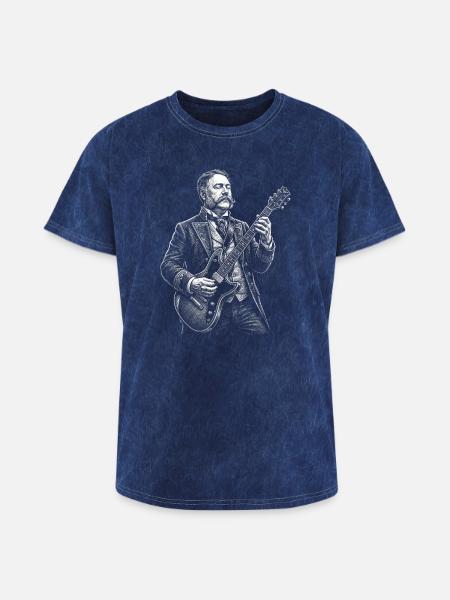 Chester A. Arthur Playing Guitar - Washed Unisex T-Shirt - mineral navy