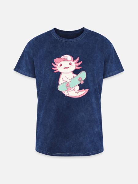 Axolotl Skater - Washed Unisex T-Shirt - mineral navy