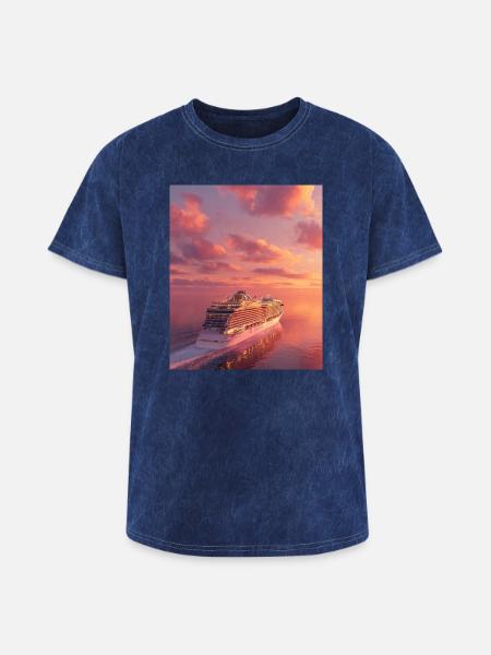 Sunset Cruise Lux Ship - Washed Unisex T-Shirt - mineral navy