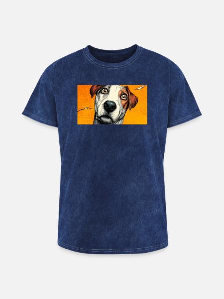 Surprised Pup Pop Portrait - Washed Unisex T-Shirt - mineral navy
