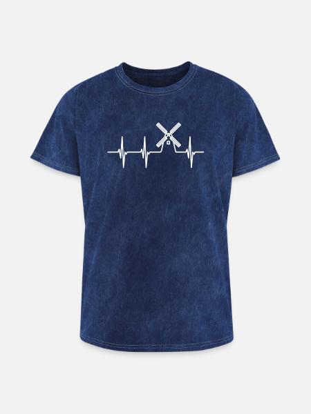Farming Windmill ECG - Washed Unisex T-Shirt - mineral navy