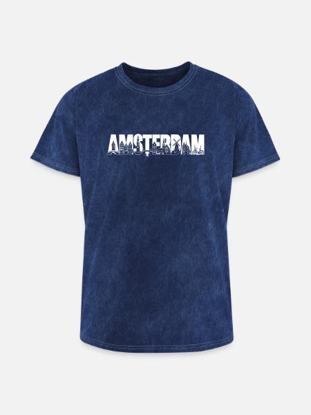 Amsterdam Holland Netherlands silhouette vacation - Washed Unisex T-Shirt - mineral navy