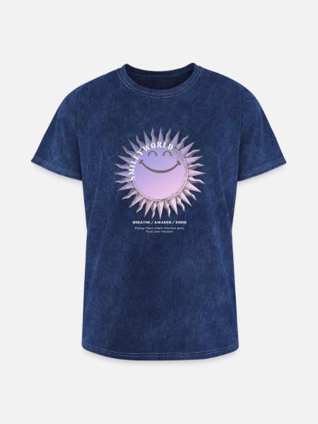 SmileyWorld Smiling Sun In Purple - Washed Unisex T-Shirt - mineral navy