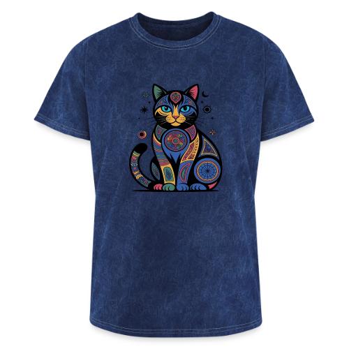 Vibrant Geometric Cat Mandala - Washed Unisex T-Shirt