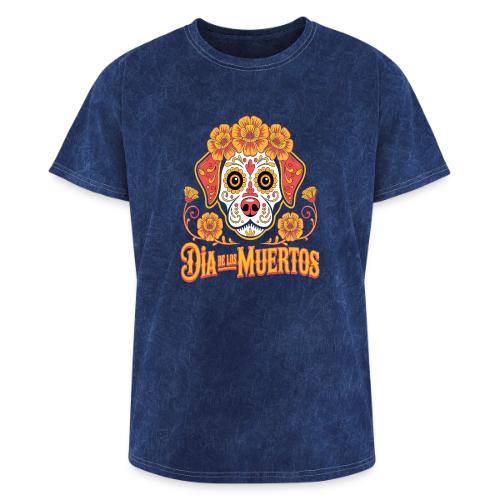 Dia De Los Muertos Dog Skull Flowers - Washed Unisex T-Shirt