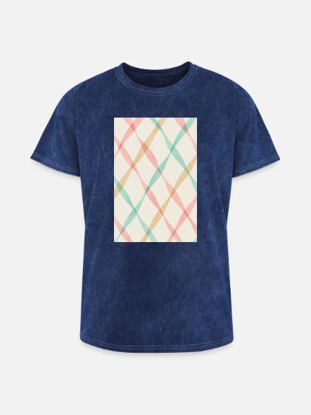 Pastel Diagonal Plaid - Washed Unisex T-Shirt - mineral navy