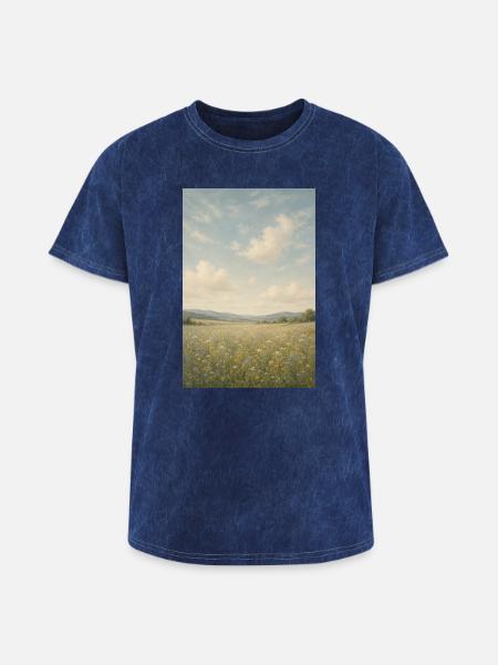 Meadow Bloom Under Wide Sky - Washed Unisex T-Shirt - mineral navy