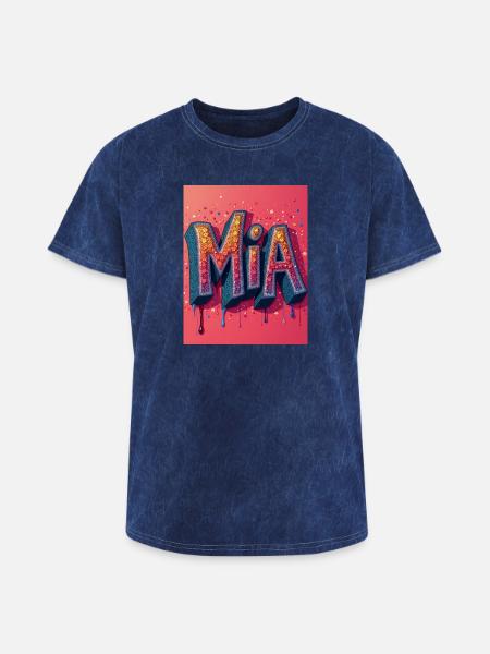 MIA Glitter Block Letters - Washed Unisex T-Shirt - mineral navy