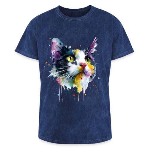 Cat: Painted Purr Expression - Washed Unisex T-Shirt