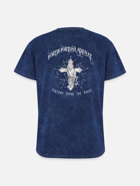 Fortis Fortuna Adiuvat - Cross and Hand Tattoo - Washed Unisex T-Shirt - mineral navy