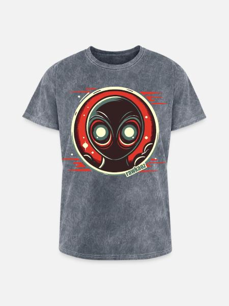 Cosmic Alien Face Illustration - Washed Unisex T-Shirt - mineral grey