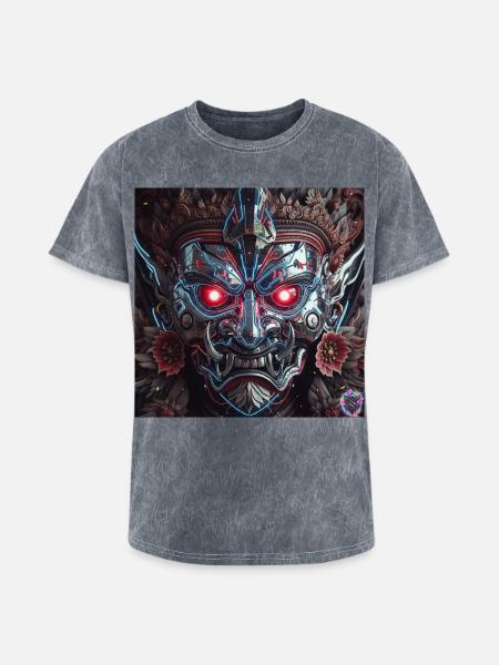 Cyberpunk Demon Mask – Chrome Tech Art - Washed Unisex T-Shirt - mineral grey