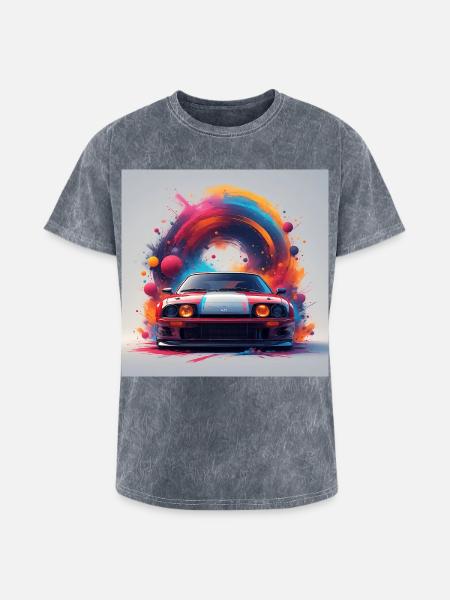Neon Splash Drifter Car Art - Washed Unisex T-Shirt - mineral grey
