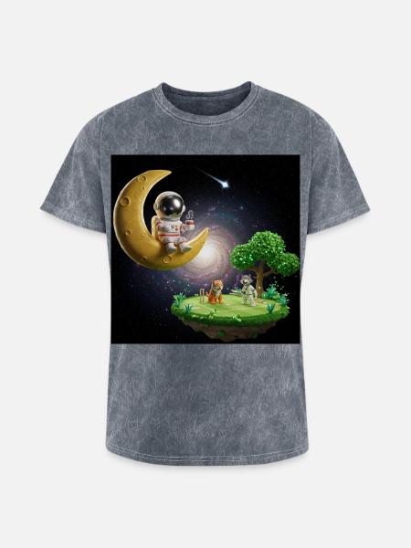 Astronaut on Moonlit Island - Washed Unisex T-Shirt - mineral grey