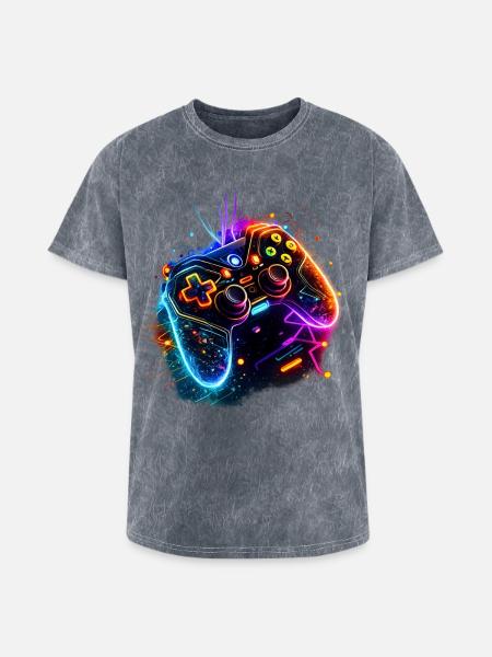 Neon Game Controller Splash - Washed Unisex T-Shirt - mineral grey