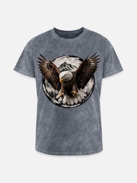 Eagle Over Mountain Circle - Washed Unisex T-Shirt - mineral grey