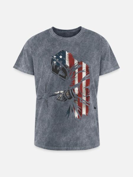 American Flag Welder Distressed Graphic - Washed Unisex T-Shirt - mineral grey