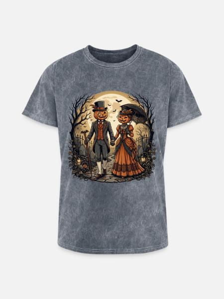 Moonlit Pumpkin Couple - Washed Unisex T-Shirt - mineral grey