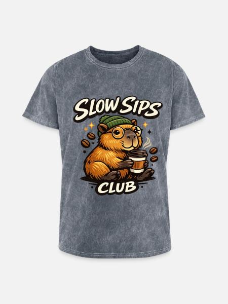 Slow Sips Club - Washed Unisex T-Shirt - mineral grey