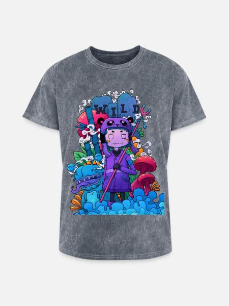 Wild Dreamer Neon Mushrooms - Washed Unisex T-Shirt - mineral grey