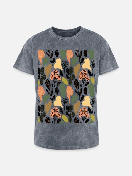 Rustic Botanical Floral Pattern - Washed Unisex T-Shirt - mineral grey