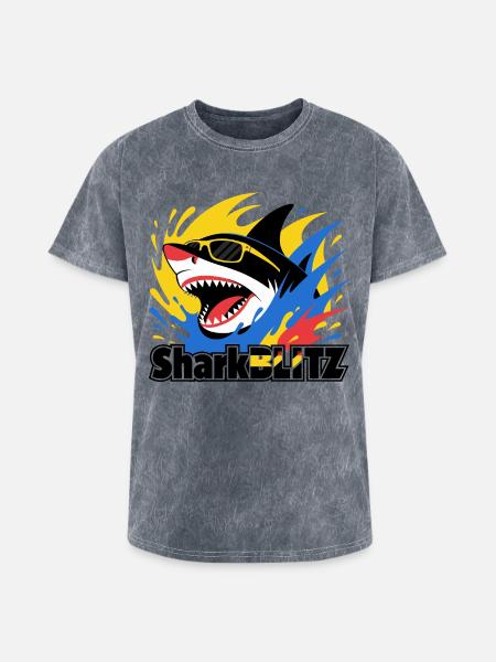 Neon Shark Splash Sunglasses Tee - Washed Unisex T-Shirt - mineral grey