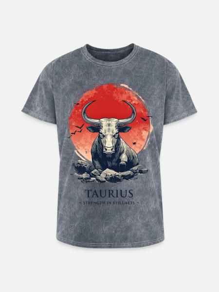 Taurus Bull at Sunset Circle - Washed Unisex T-Shirt - mineral grey