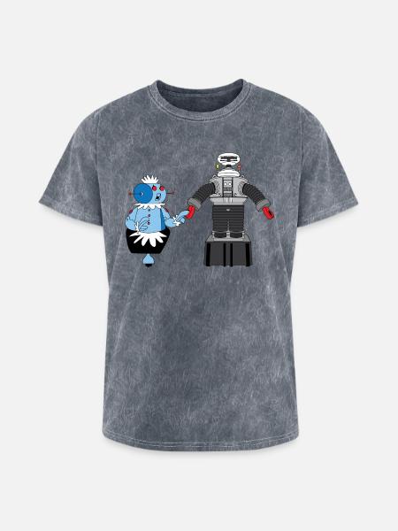 Rosie and Lost in Space Robot - Washed Unisex T-Shirt - mineral grey