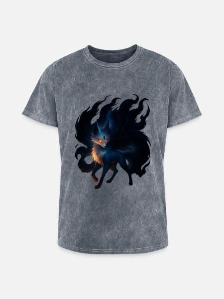 Mystic Night Wolf Illustration - Washed Unisex T-Shirt - mineral grey