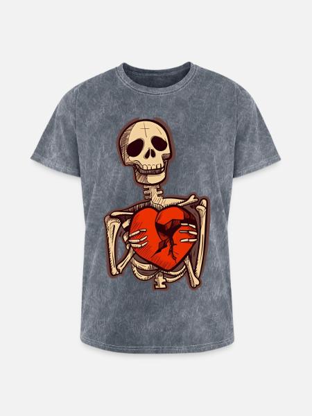 Sad Skeleton Holding Broken Heart - Washed Unisex T-Shirt - mineral grey