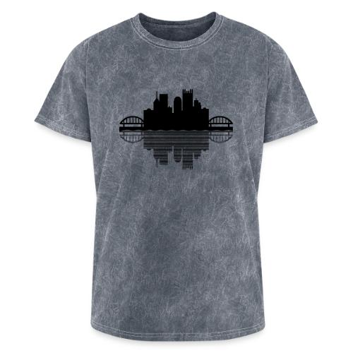 Pittsburgh Skyline Reflection (Black) - Washed Unisex T-Shirt