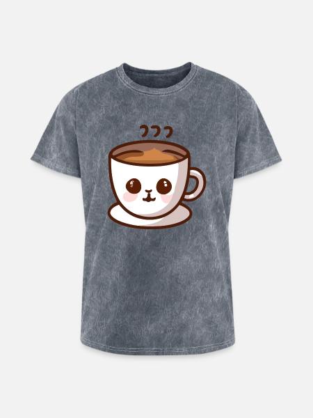 Coffee Cup Cat Face - Washed Unisex T-Shirt - mineral grey