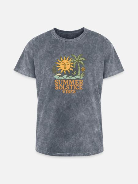 Summer Solstice Vibes Sun and Palm Design - Washed Unisex T-Shirt - mineral grey