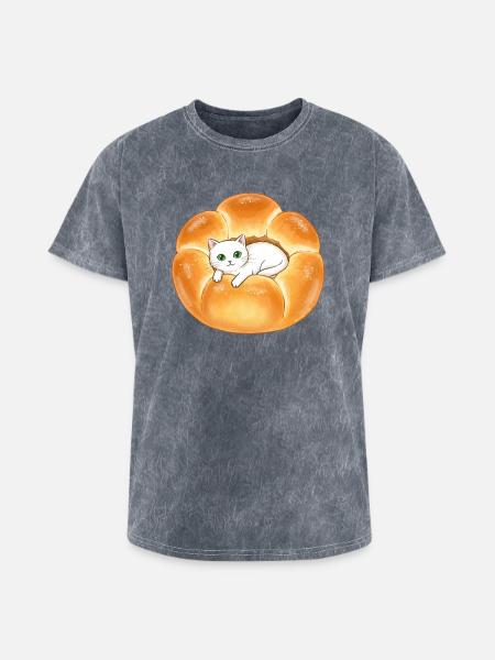 Whimsical Cat in Bread Illustration - Washed Unisex T-Shirt - mineral grey