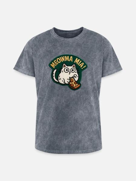 Meowma Mia Embroidered Patch - Washed Unisex T-Shirt - mineral grey