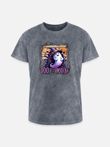 Whimsical Ghost Boo to You - Washed Unisex T-Shirt - mineral grey