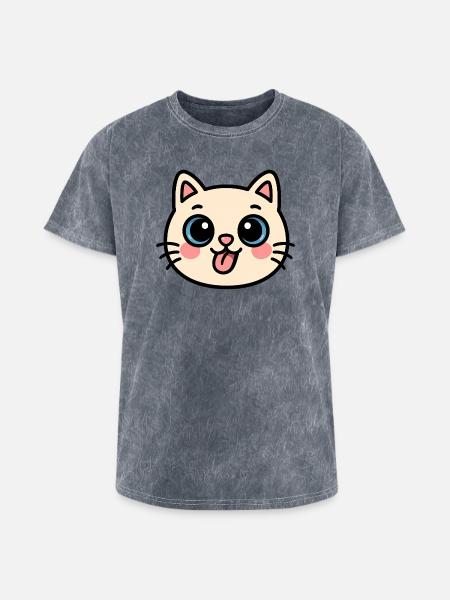 Kawaii Cat Face - Washed Unisex T-Shirt - mineral grey