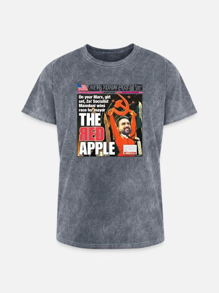 The Red Apple New York Post Zohran Mamdani  - Washed Unisex T-Shirt - mineral grey